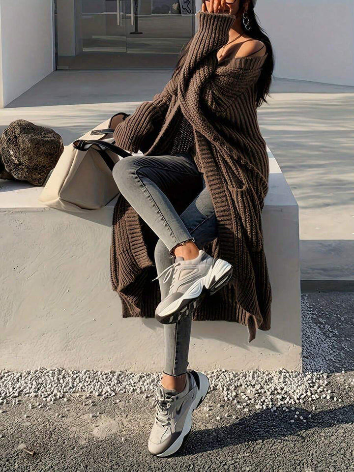 Women's Side Split Chunky Rib Maxi Cardigan