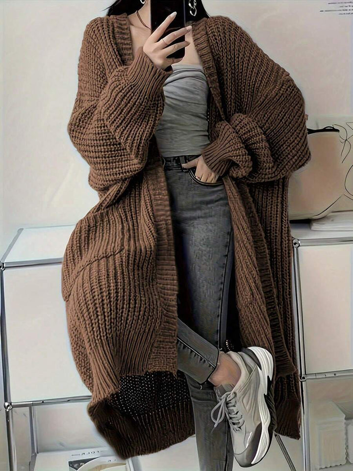 Women's Side Split Chunky Rib Maxi Cardigan
