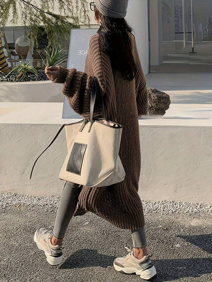 Women's Side Split Chunky Rib Maxi Cardigan