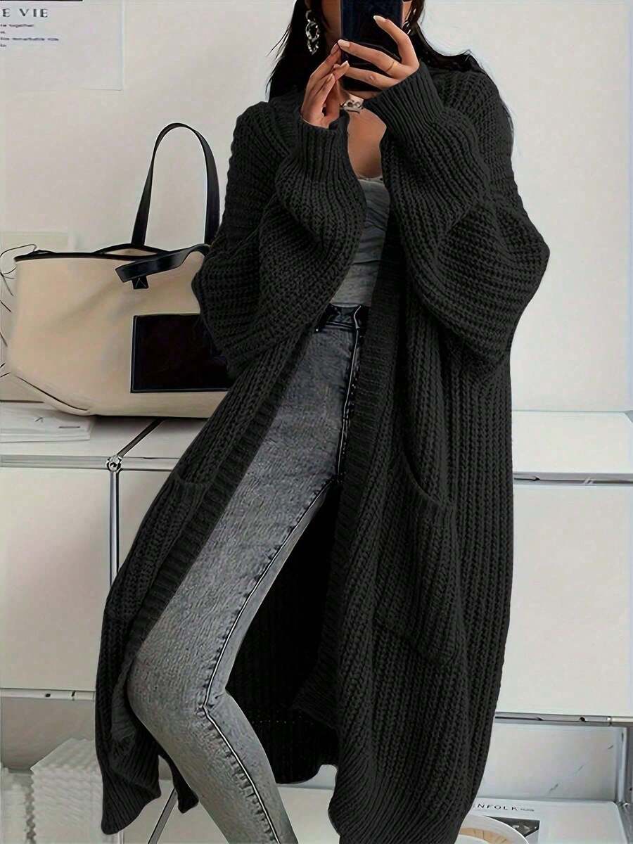Women's Side Split Chunky Rib Maxi Cardigan