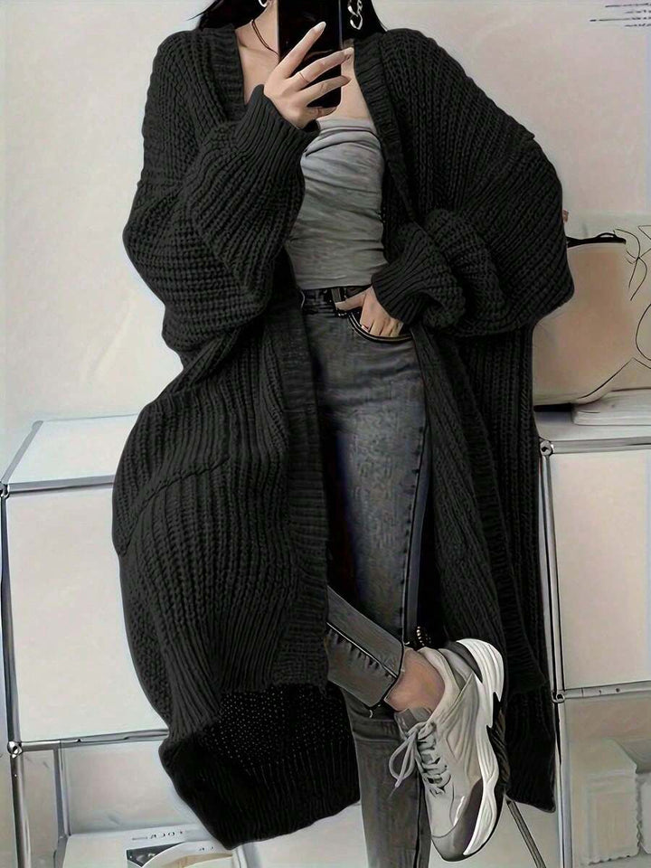 Women's Side Split Chunky Rib Maxi Cardigan
