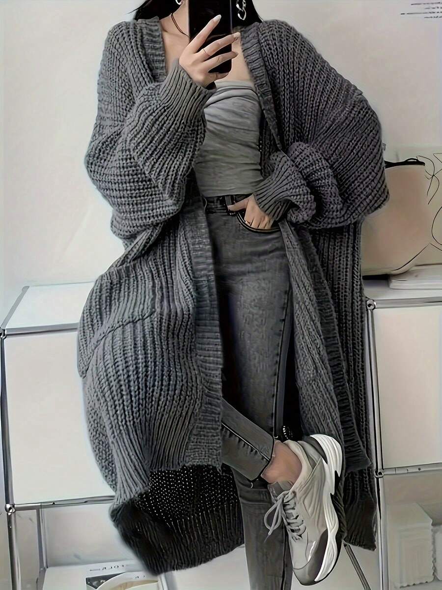 Women's Side Split Chunky Rib Maxi Cardigan