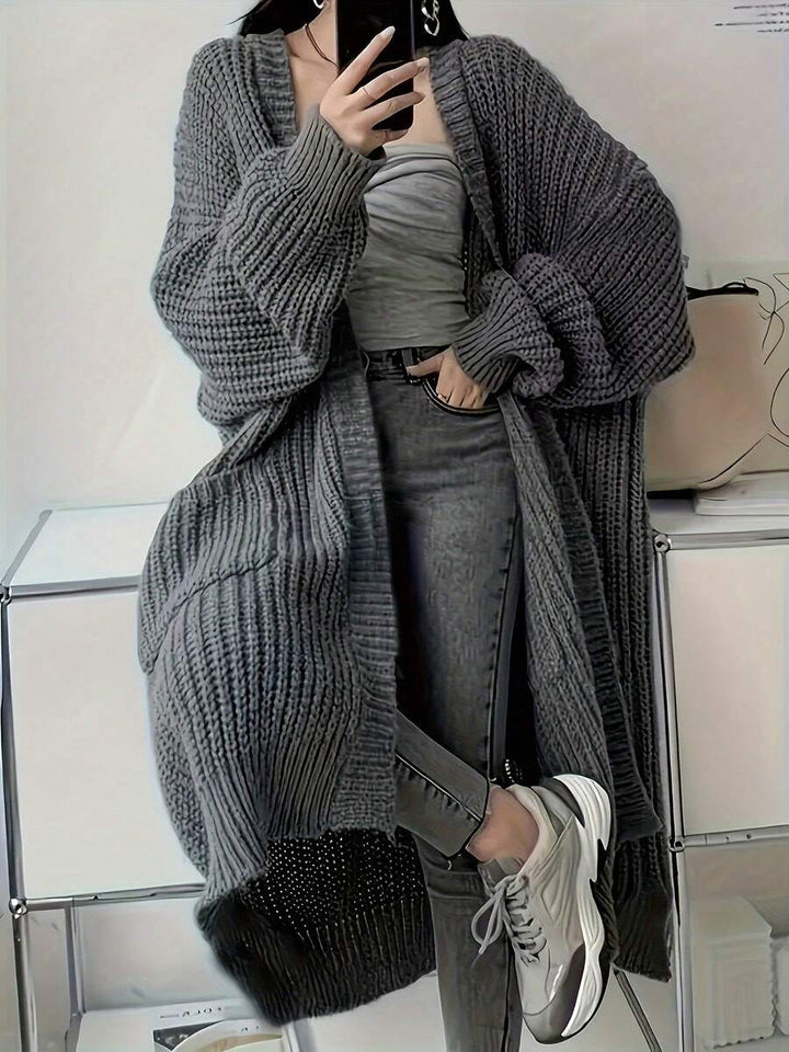 Women's Side Split Chunky Rib Maxi Cardigan