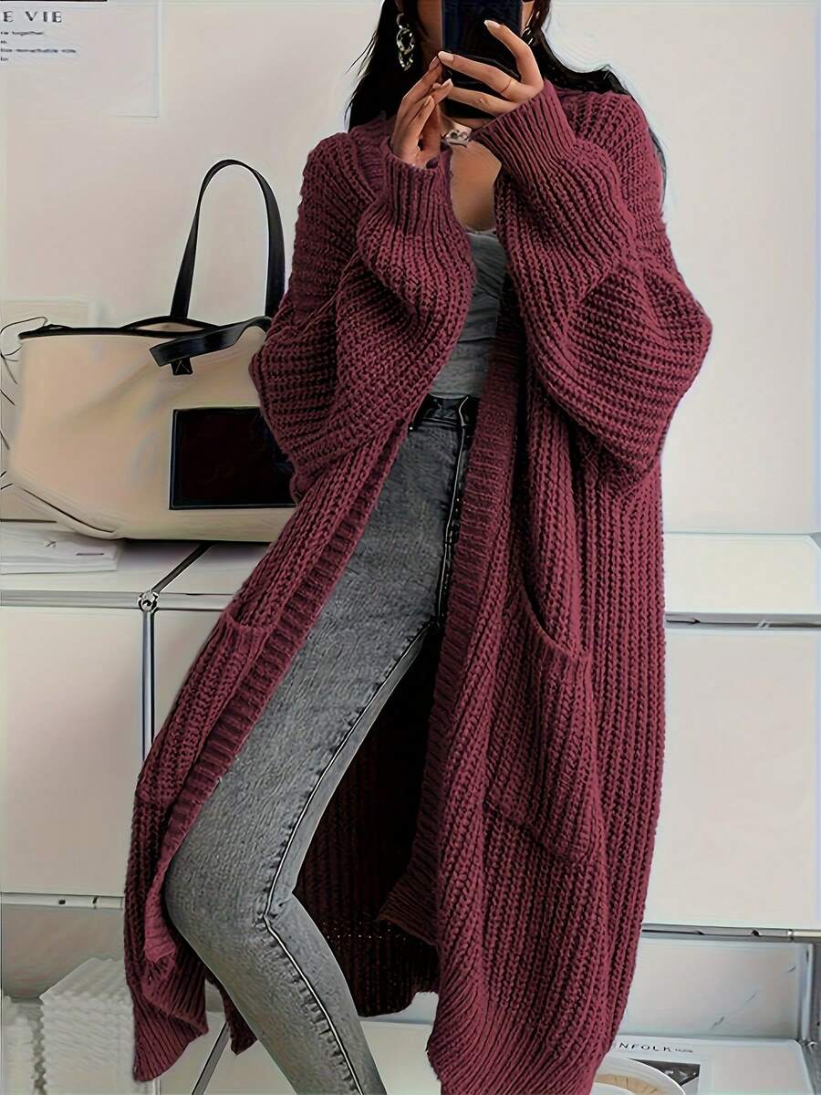 Women's Side Split Chunky Rib Maxi Cardigan