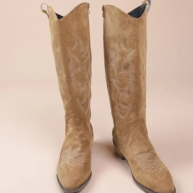 Women's Side Zip Tonal Wing Western Knee High Boots