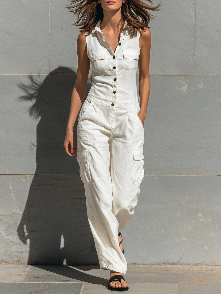 Women's Single-Breasted Sleeveless Jumpsuit