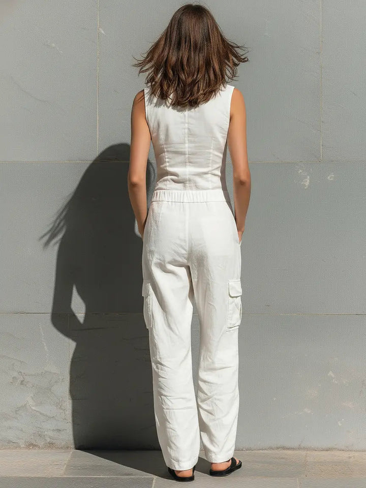 Women's Single-Breasted Sleeveless Jumpsuit