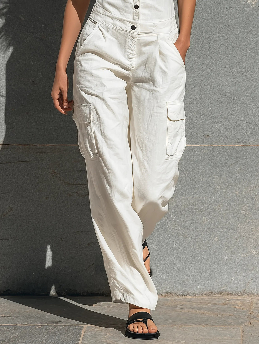 Women's Single-Breasted Sleeveless Jumpsuit