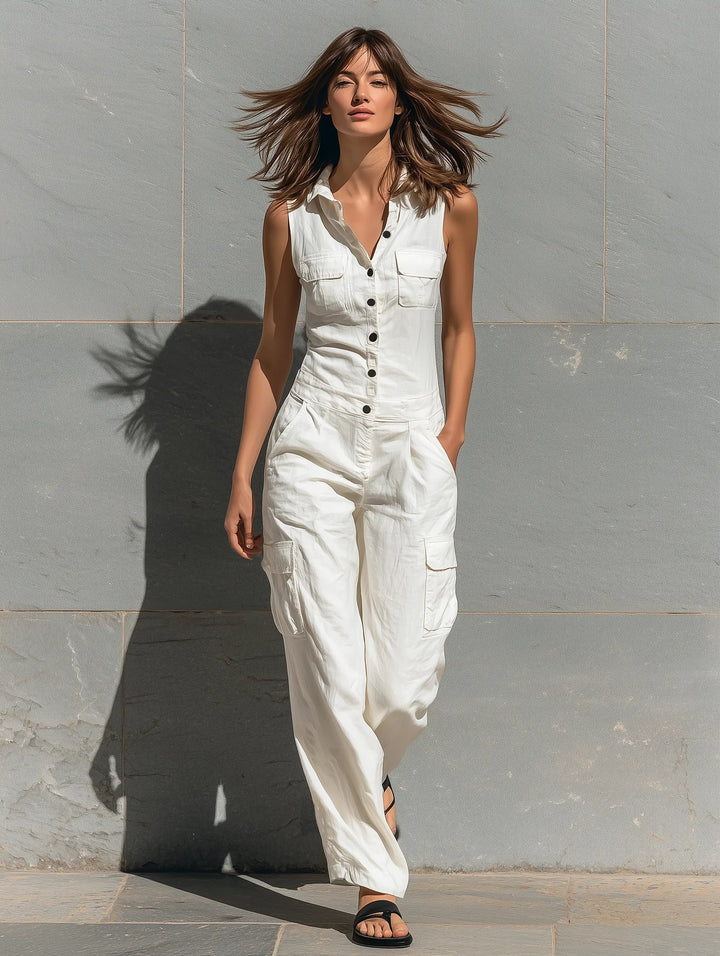 Women's Single-Breasted Sleeveless Jumpsuit
