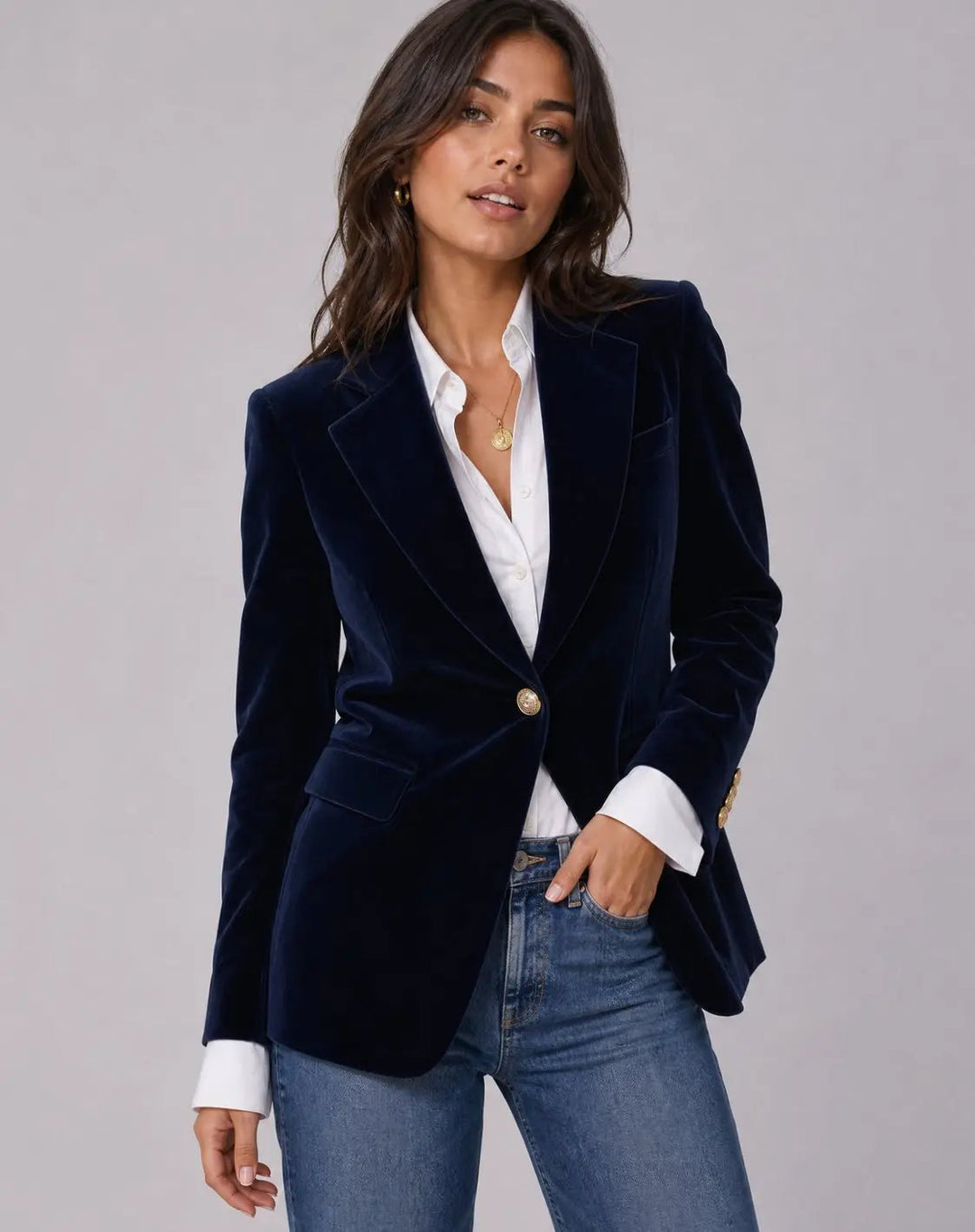 Women's Slim-Fit Velvet Gold-Button Blazer