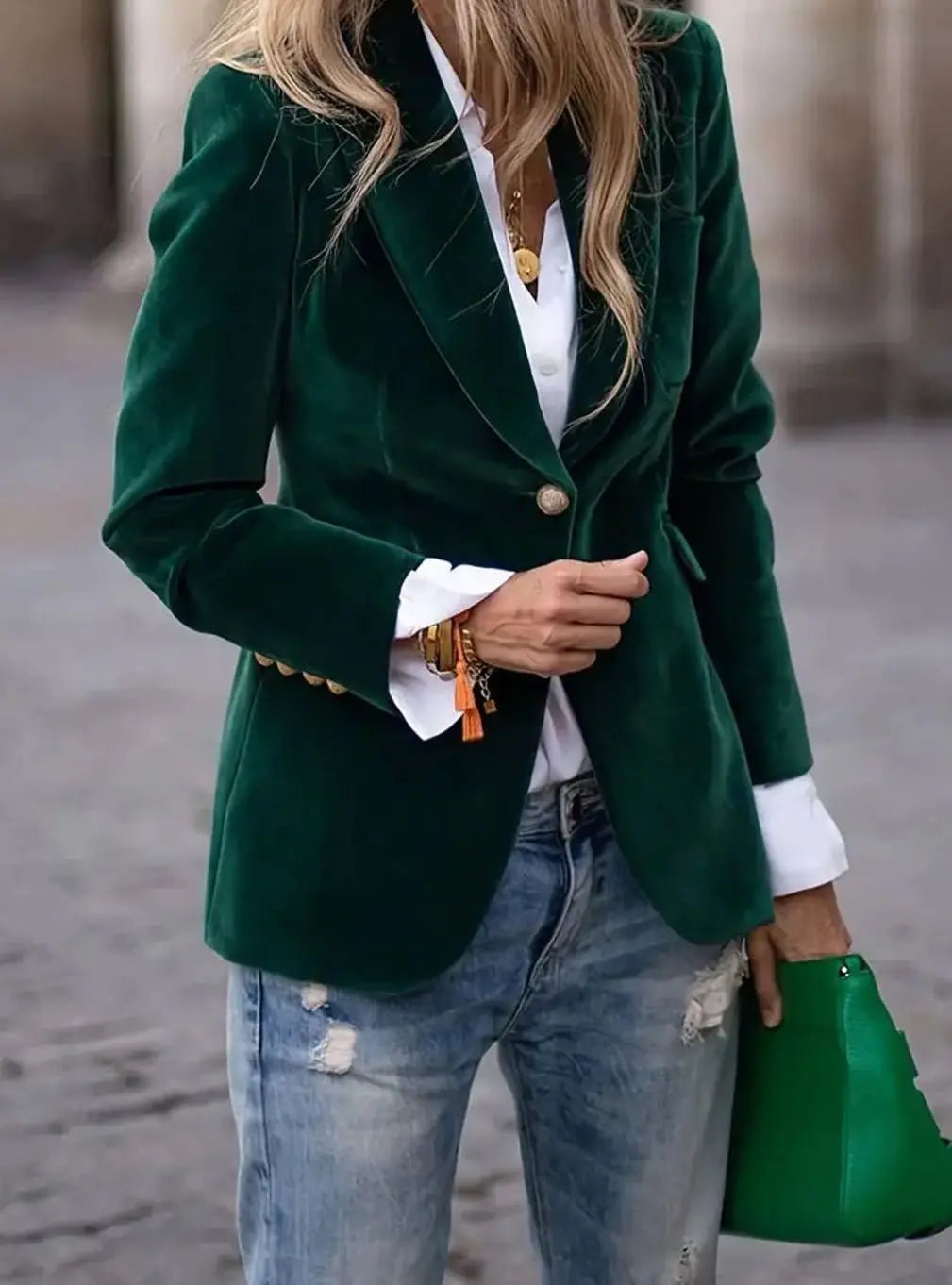 Women's Slim-Fit Velvet Gold-Button Blazer