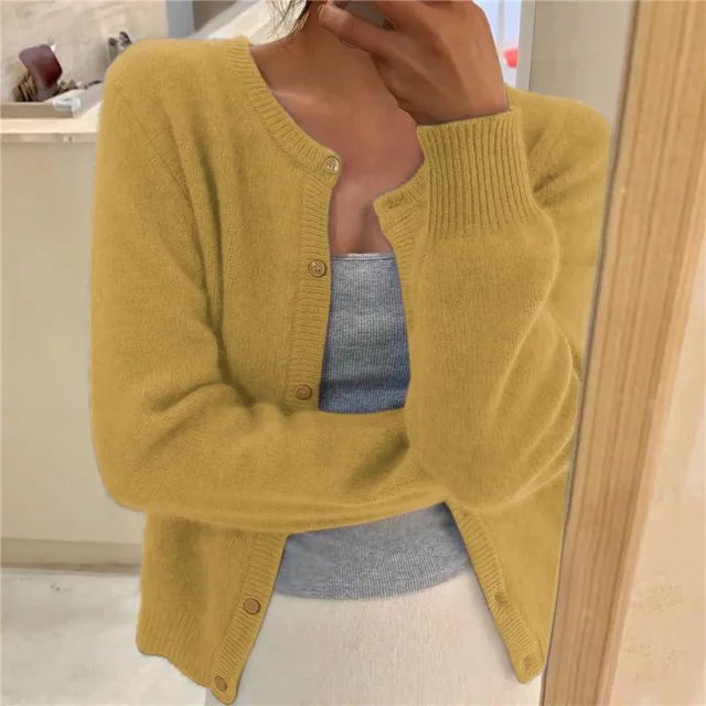 Cropped Button-Front Cardigan for Women in Yellow
