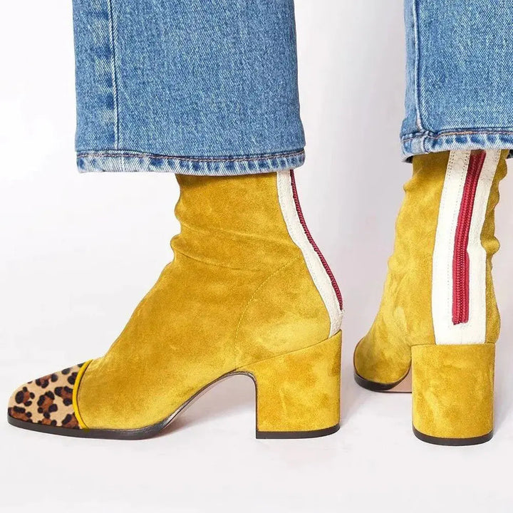 Women's Square Toe Block Heel Ankle Boots