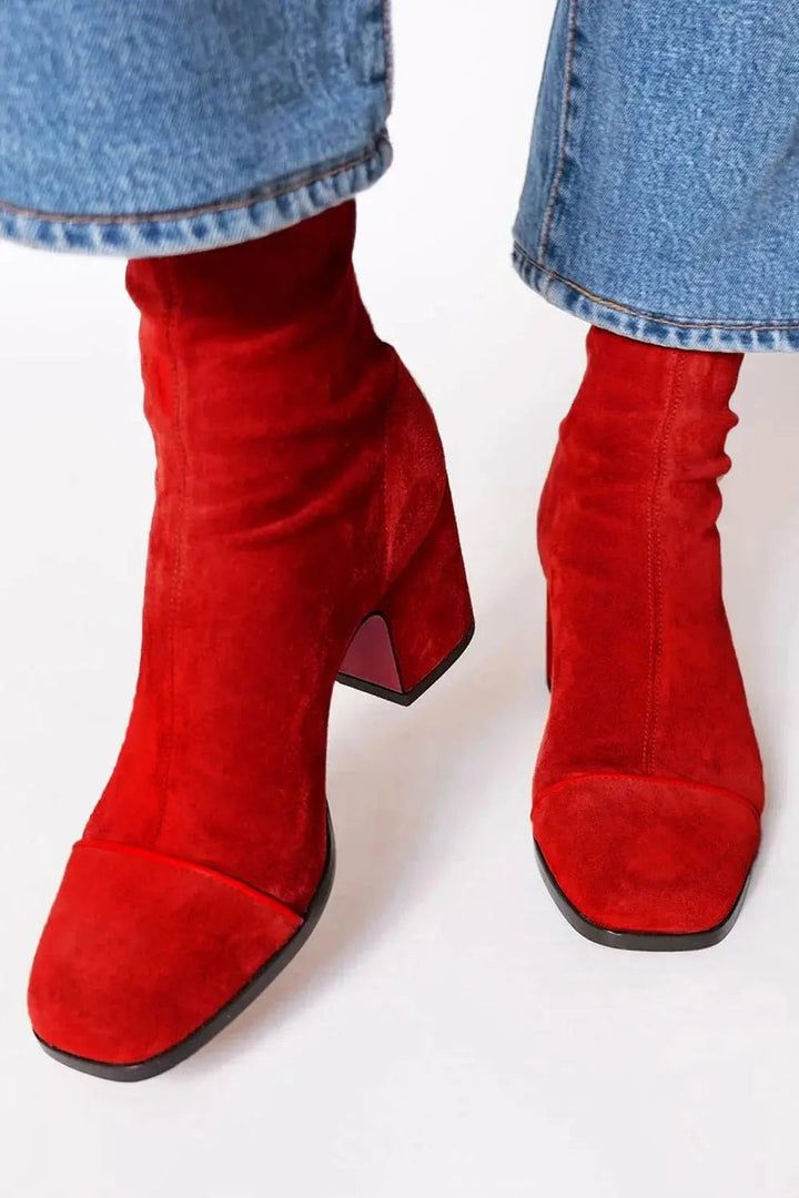 Women's Square Toe Block Heel Ankle Boots