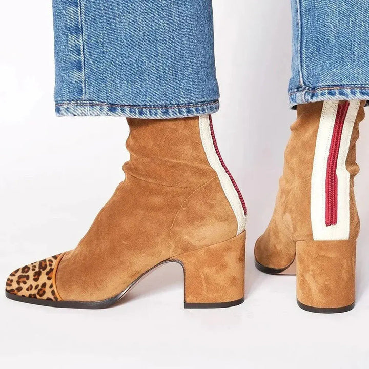 Women's Square Toe Block Heel Ankle Boots
