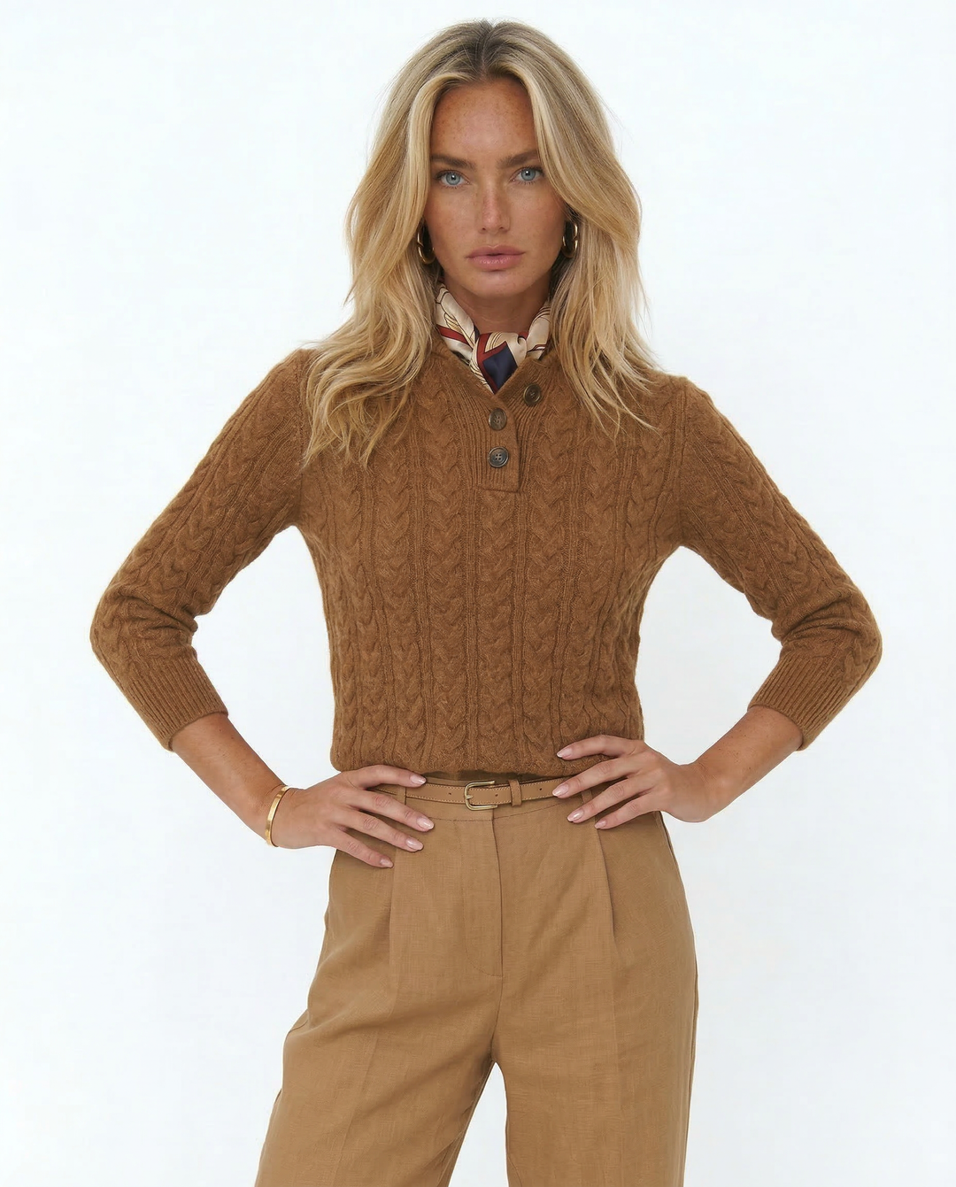 Women's Stand Collar Cable Knit Pullover