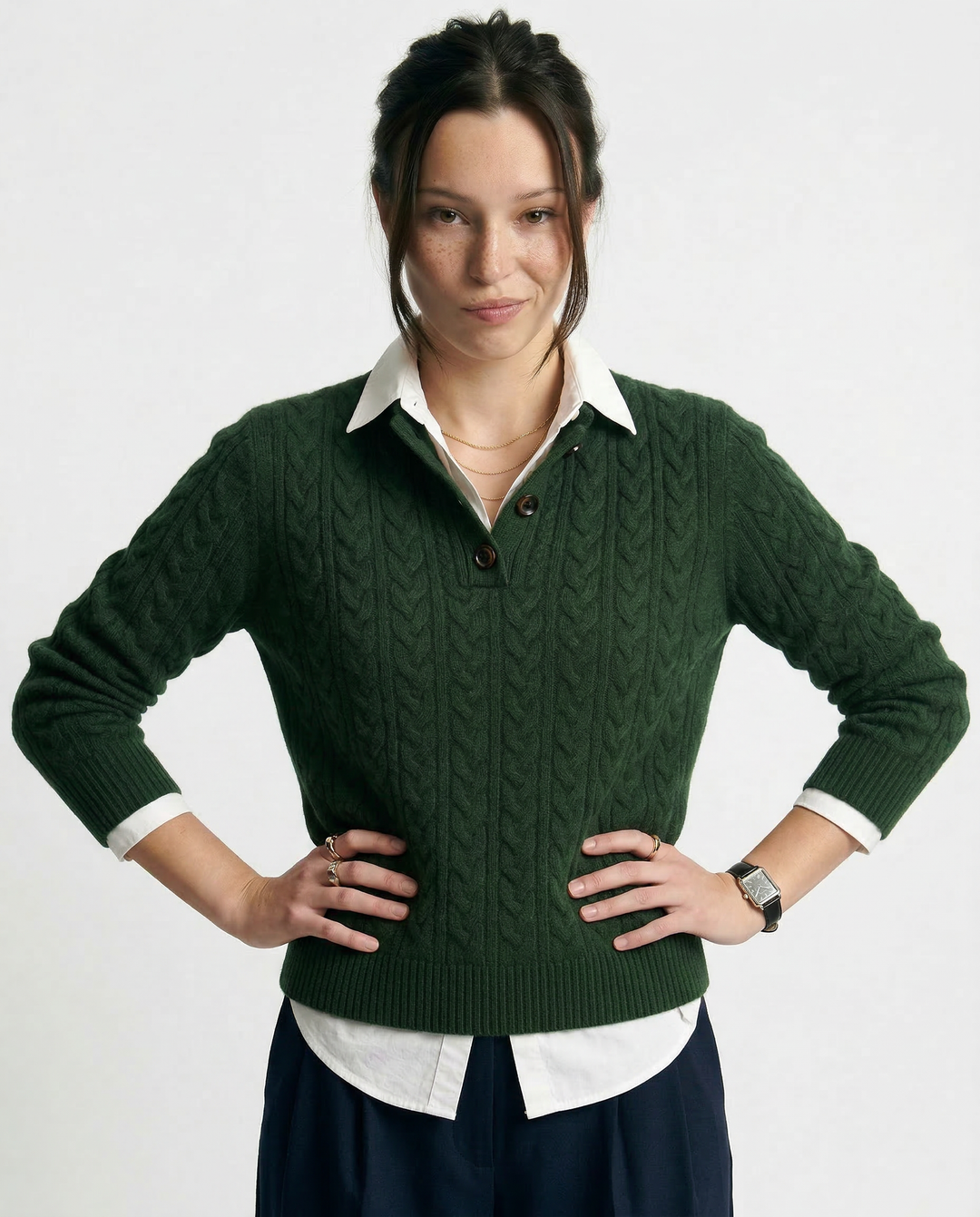 Women's Stand Collar Cable Knit Pullover
