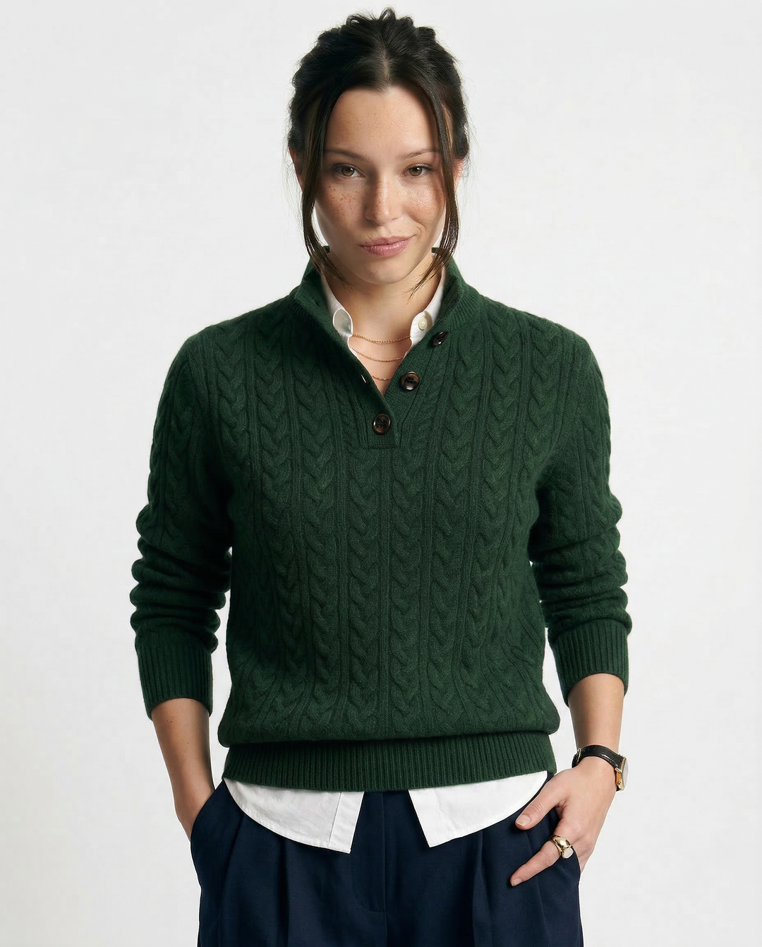 Women's Stand Collar Cable Knit Pullover
