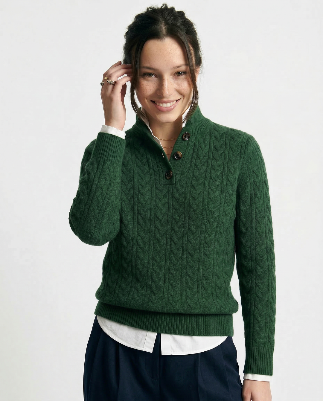 Women's Stand Collar Cable Knit Pullover