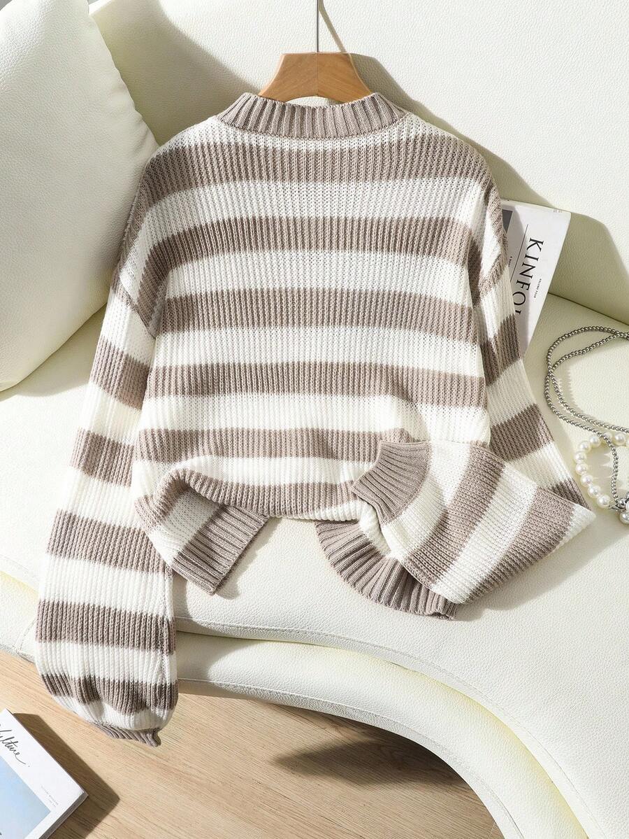Women's Striped Balloon Sleeve Drop Shoulder Jumper