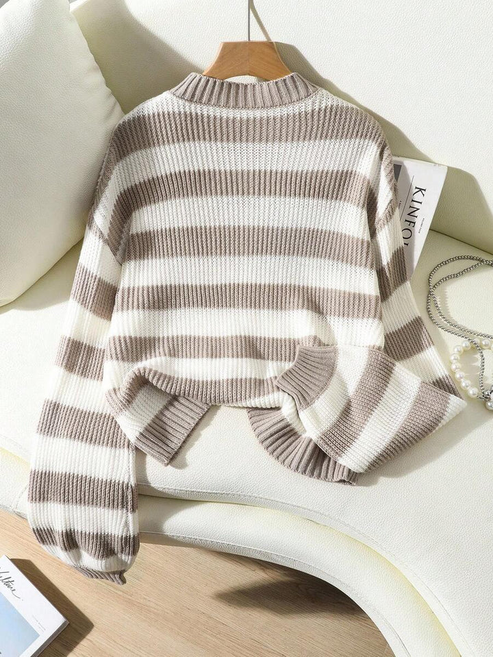Women's Striped Balloon Sleeve Drop Shoulder Jumper