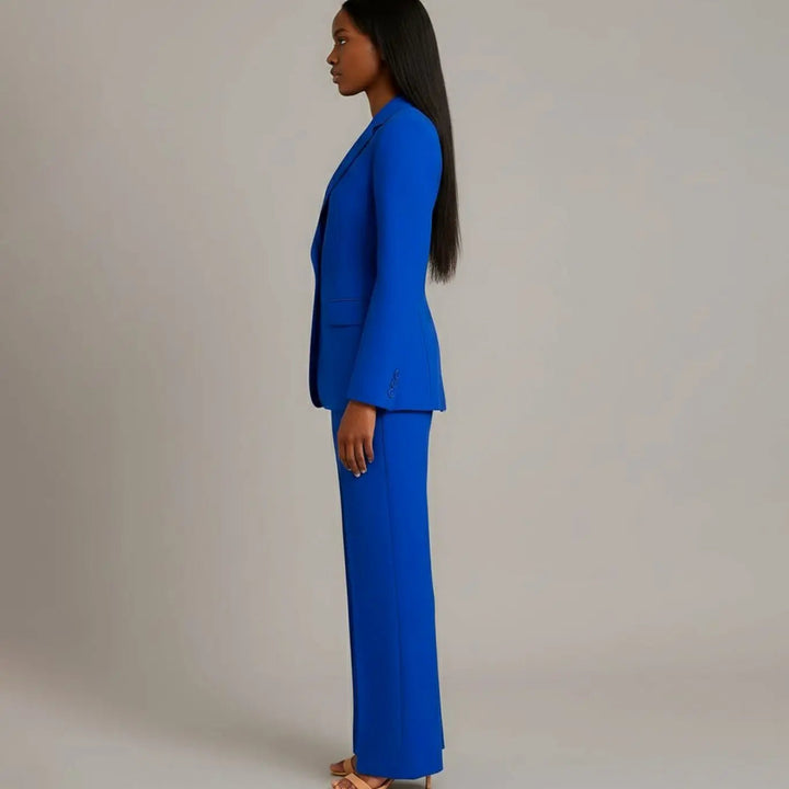 Women's Tailored Single-Button Blazer and Wide-Leg Trouser Suit Set