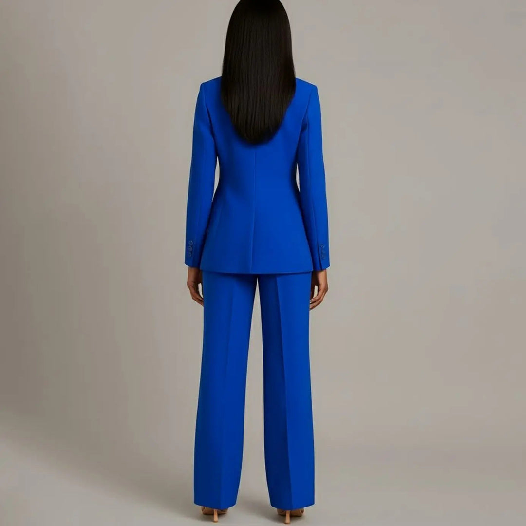 Women's Tailored Single-Button Blazer and Wide-Leg Trouser Suit Set