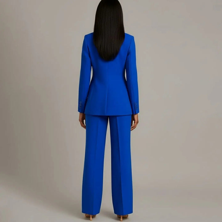 Women's Tailored Single-Button Blazer and Wide-Leg Trouser Suit Set
