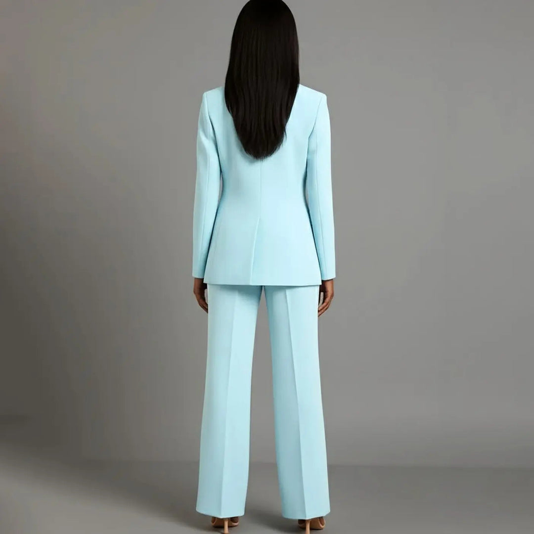 Women's Tailored Single-Button Blazer and Wide-Leg Trouser Suit Set