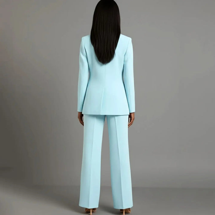 Women's Tailored Single-Button Blazer and Wide-Leg Trouser Suit Set