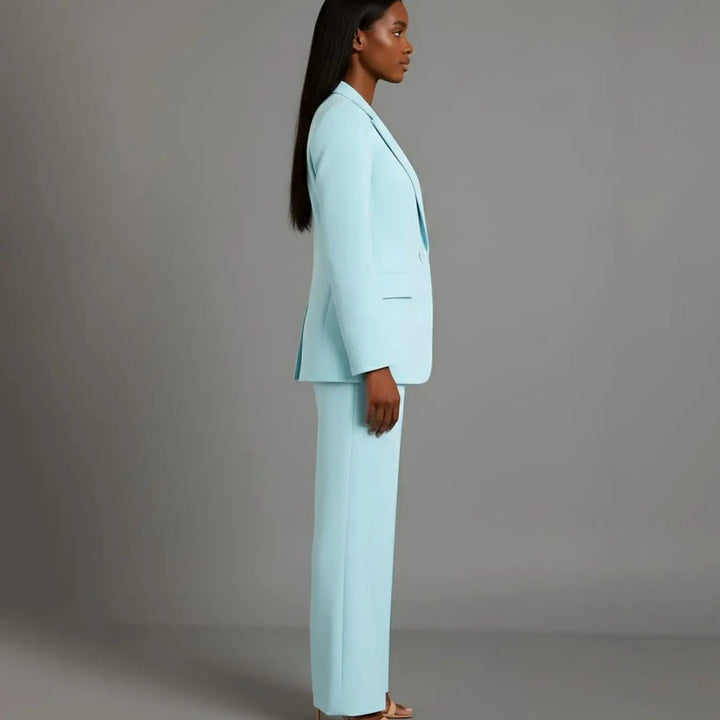Women's Tailored Single-Button Blazer and Wide-Leg Trouser Suit Set