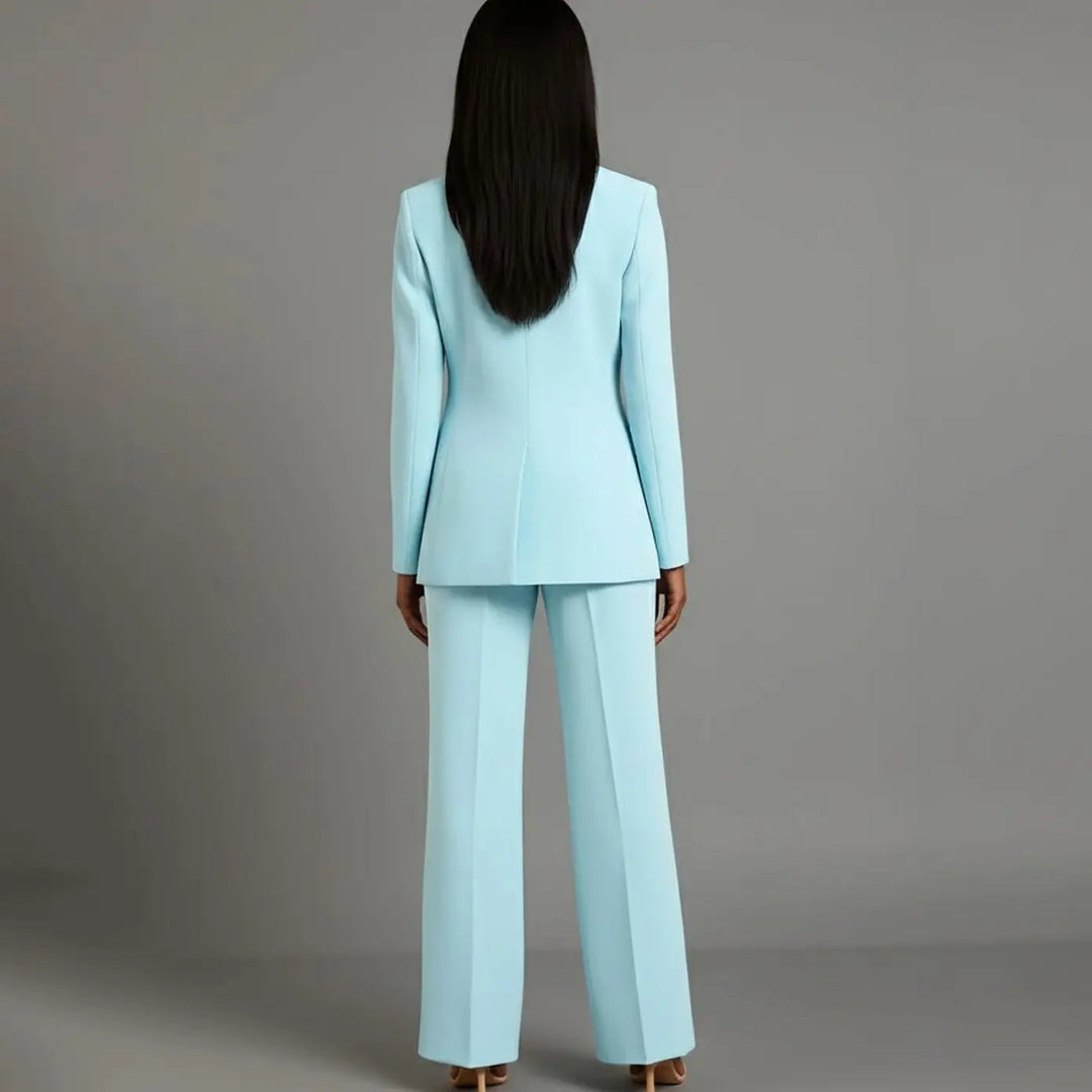 Women's Tailored Single-Button Blazer and Wide-Leg Trouser Suit Set