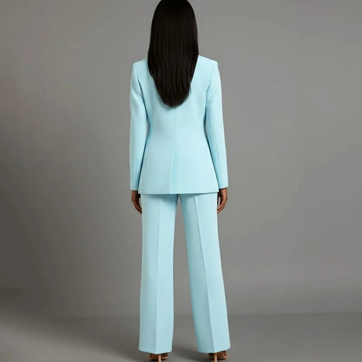Women's Tailored Single-Button Blazer and Wide-Leg Trouser Suit Set