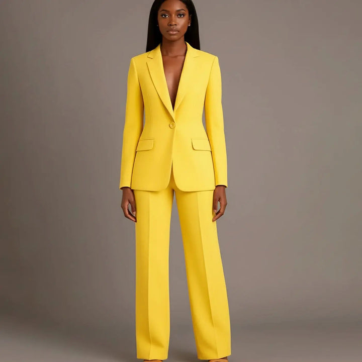 Women's Tailored Single-Button Blazer and Wide-Leg Trouser Suit Set