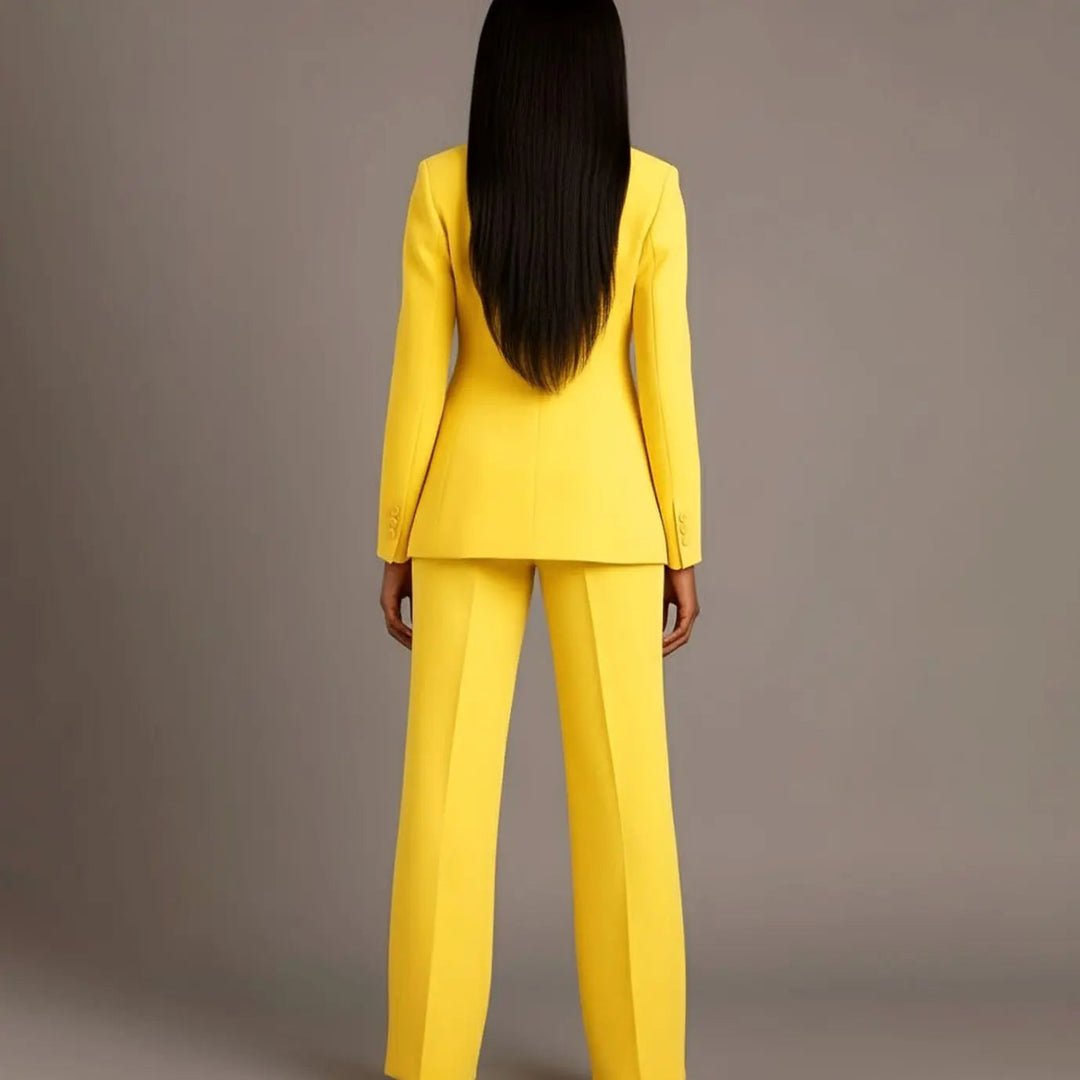 Women's Tailored Single-Button Blazer and Wide-Leg Trouser Suit Set