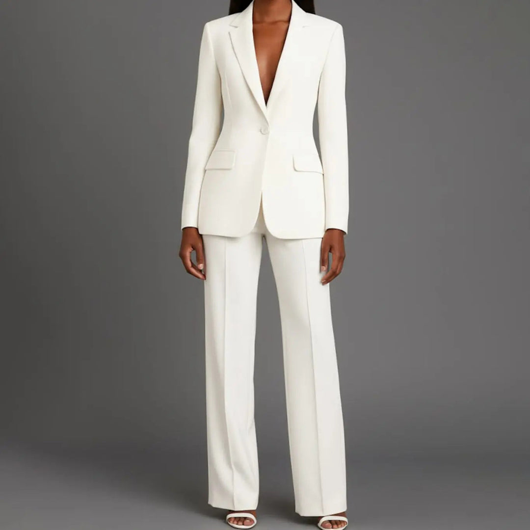 Women's Tailored Single-Button Blazer and Wide-Leg Trouser Suit Set
