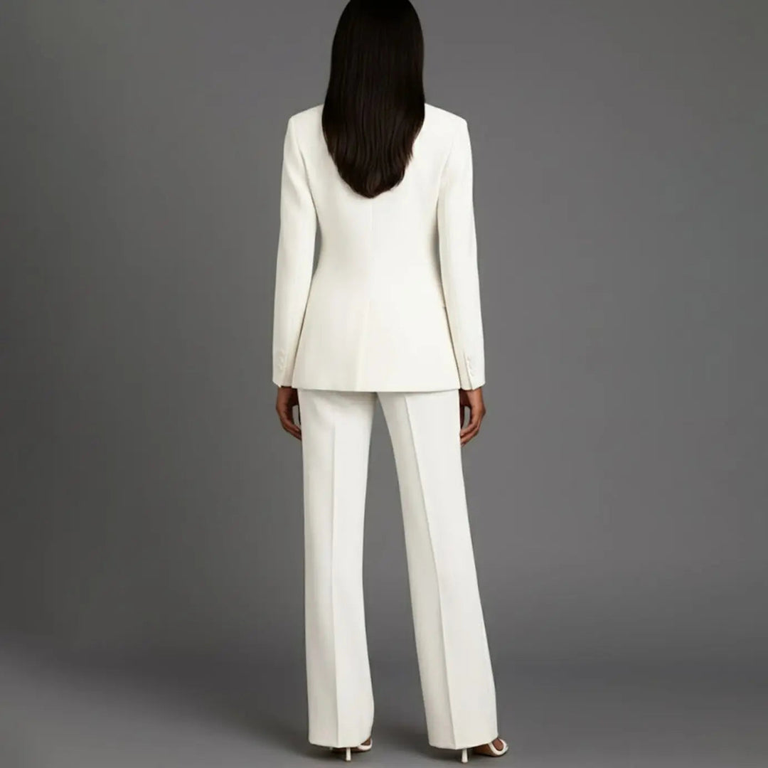 Women's Tailored Single-Button Blazer and Wide-Leg Trouser Suit Set