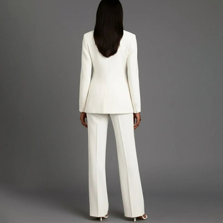 Women's Tailored Single-Button Blazer and Wide-Leg Trouser Suit Set