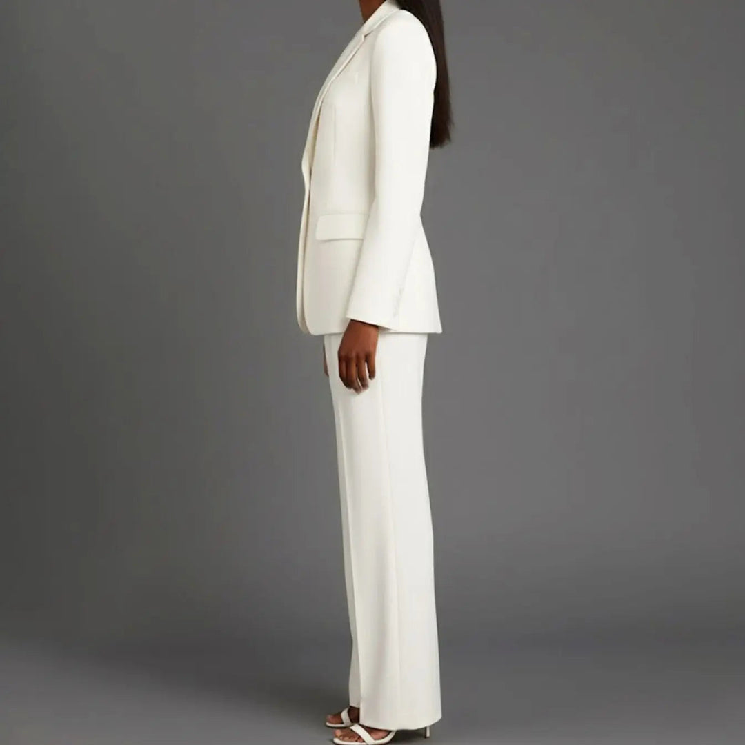 Women's Tailored Single-Button Blazer and Wide-Leg Trouser Suit Set