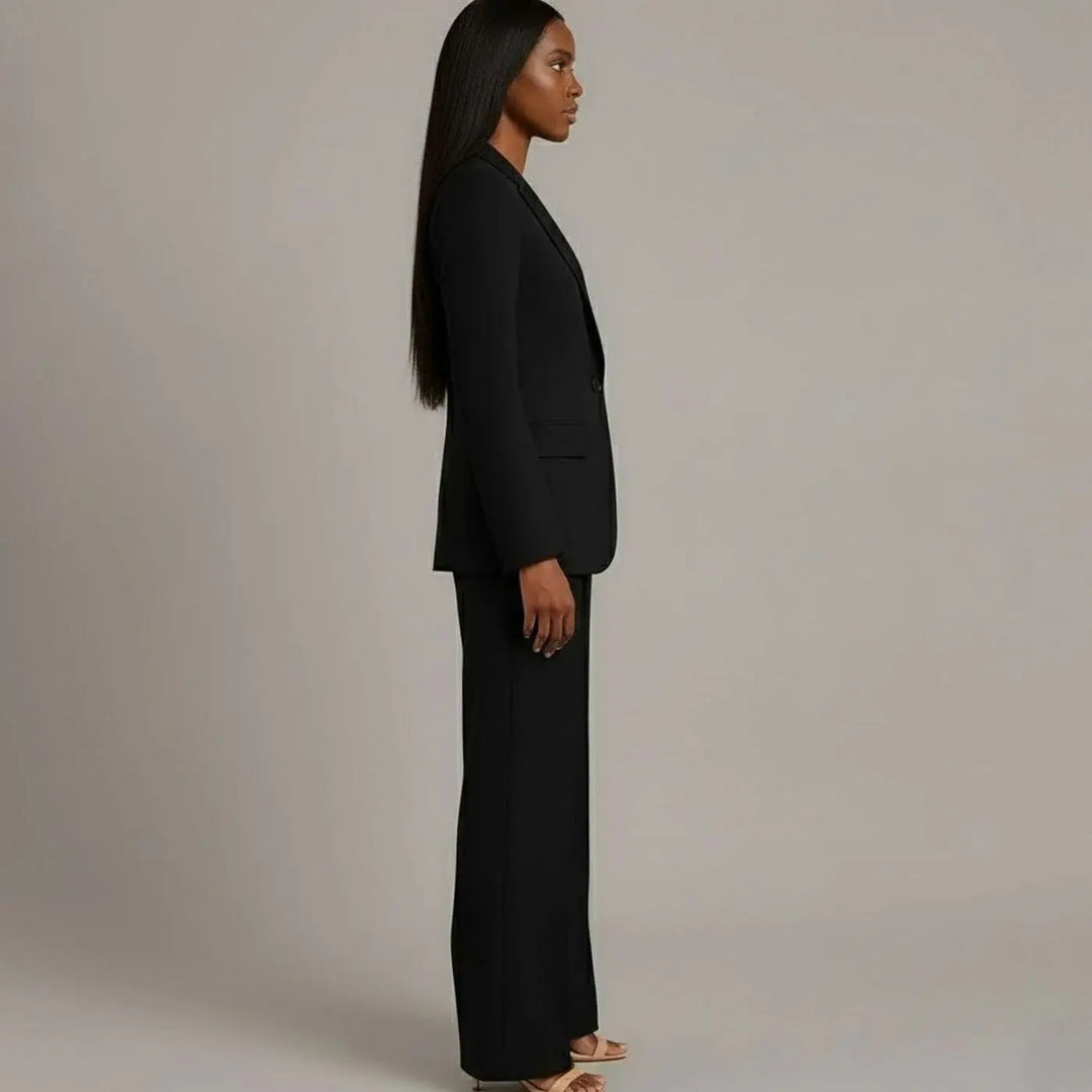 Women's Tailored Single-Button Blazer and Wide-Leg Trouser Suit Set