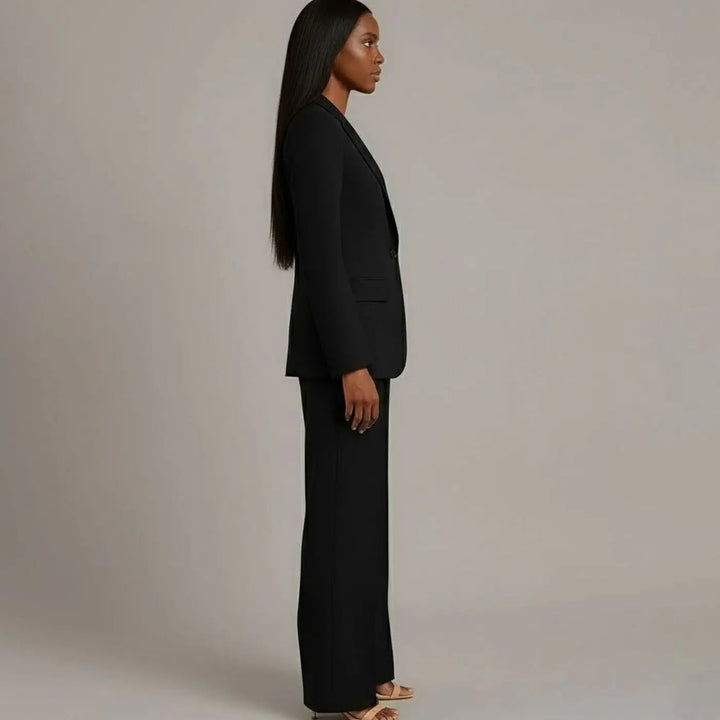 Women's Tailored Single-Button Blazer and Wide-Leg Trouser Suit Set