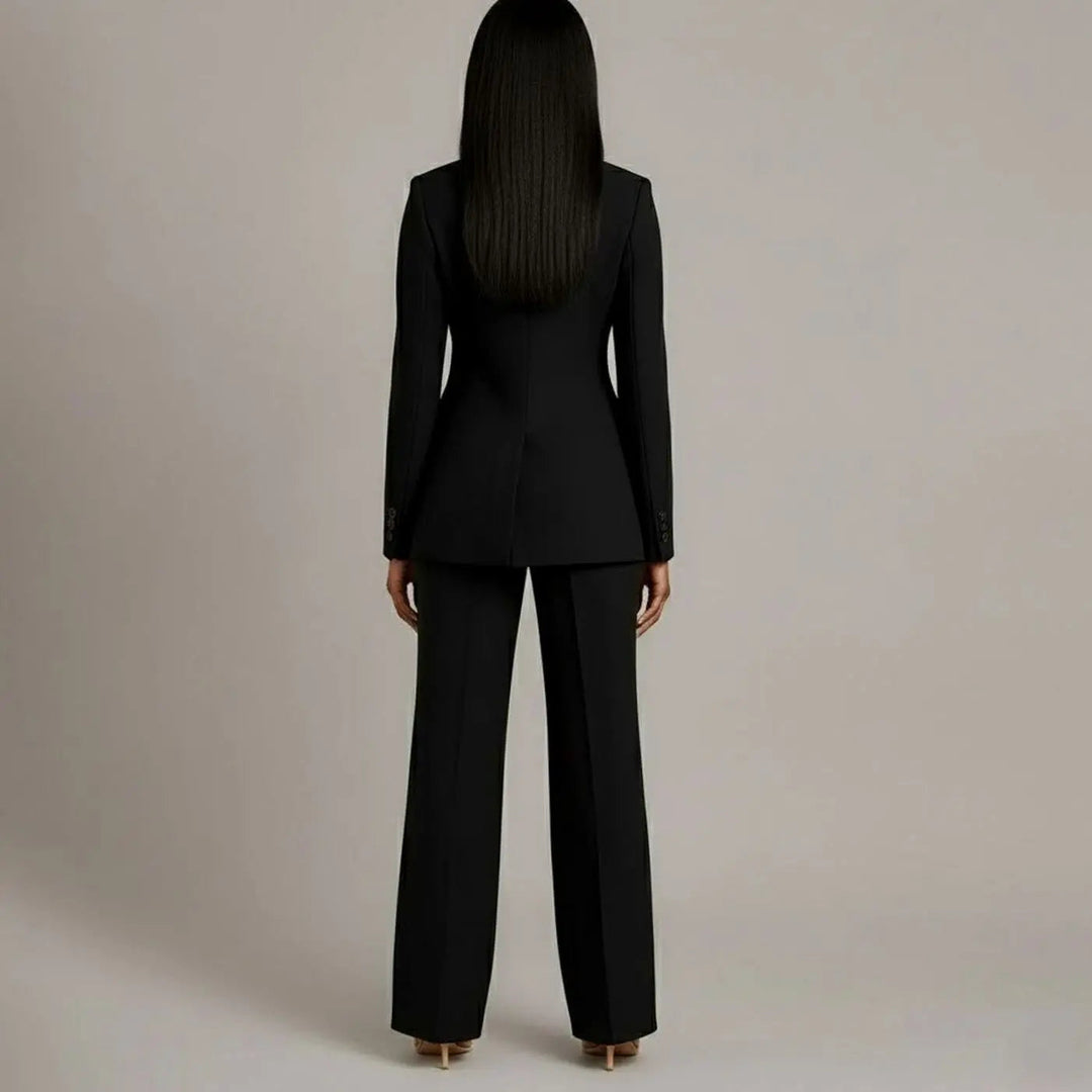 Women's Tailored Single-Button Blazer and Wide-Leg Trouser Suit Set