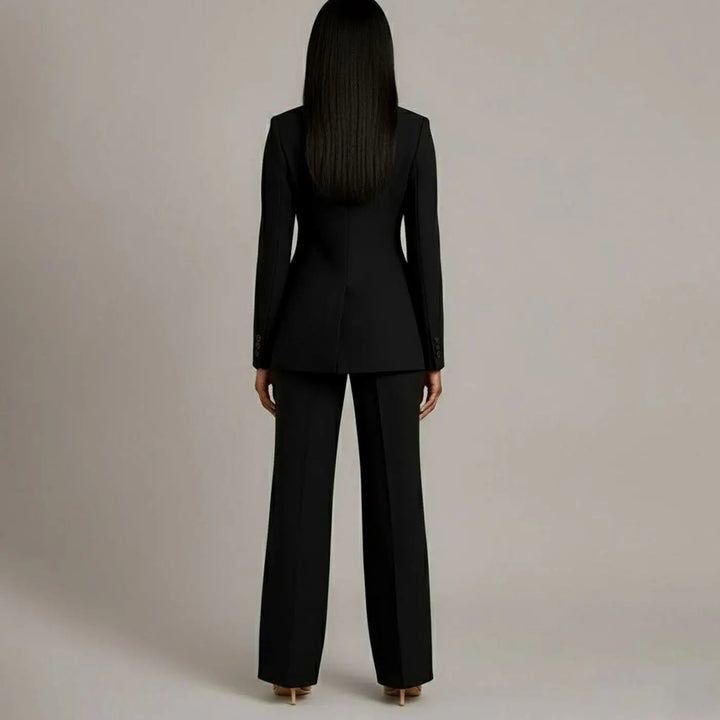 Women's Tailored Single-Button Blazer and Wide-Leg Trouser Suit Set