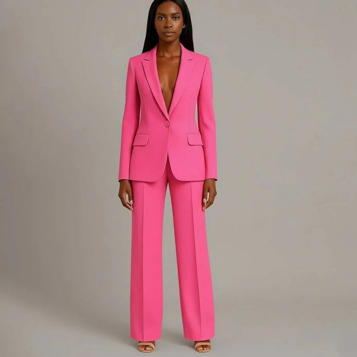 Women's Tailored Single-Button Blazer and Wide-Leg Trouser Suit Set