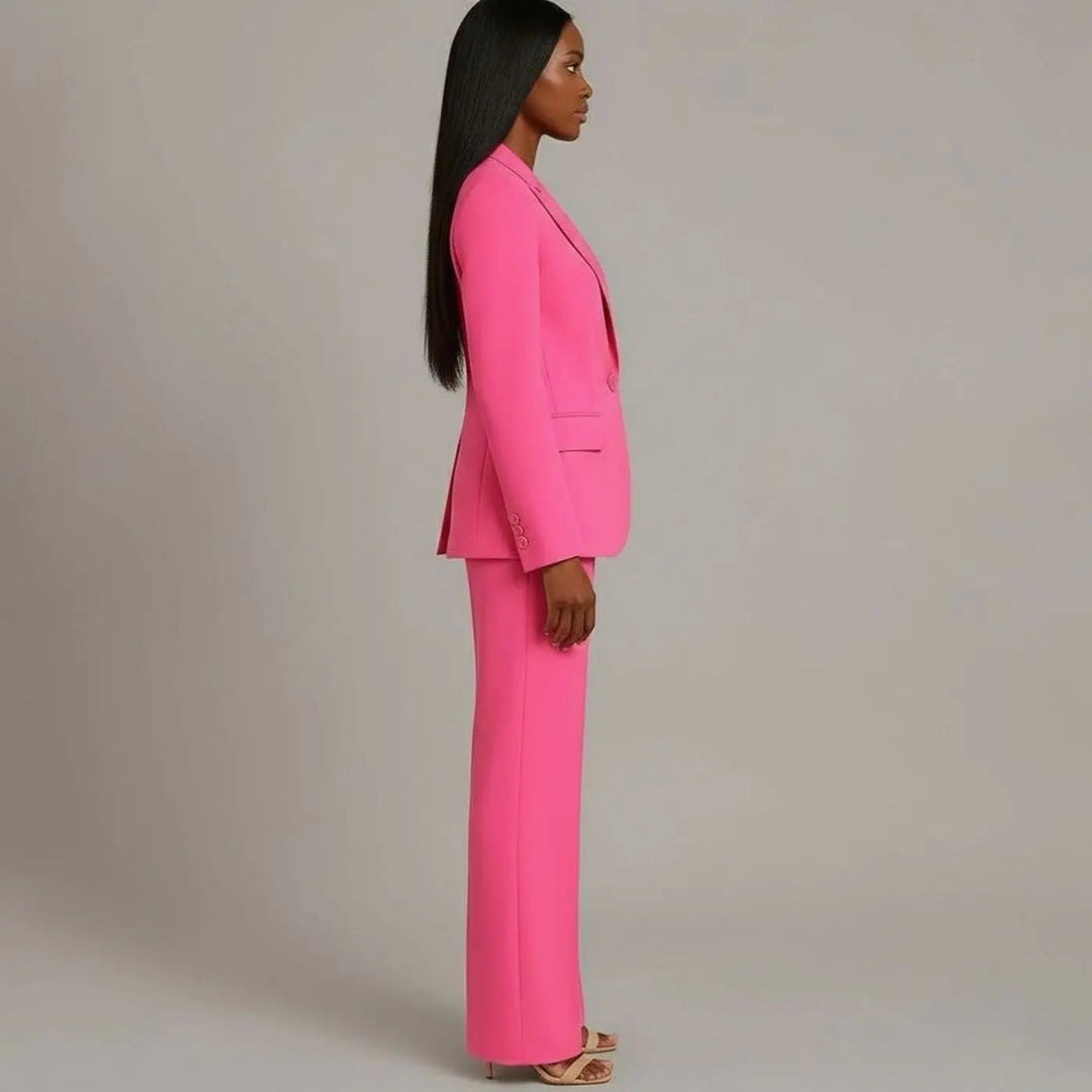 Women's Tailored Single-Button Blazer and Wide-Leg Trouser Suit Set