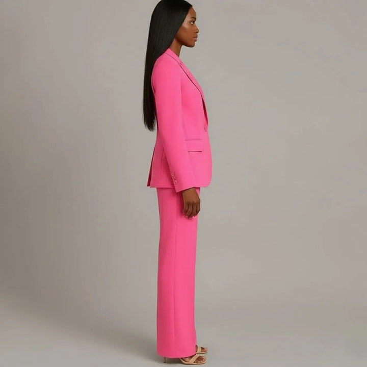 Women's Tailored Single-Button Blazer and Wide-Leg Trouser Suit Set