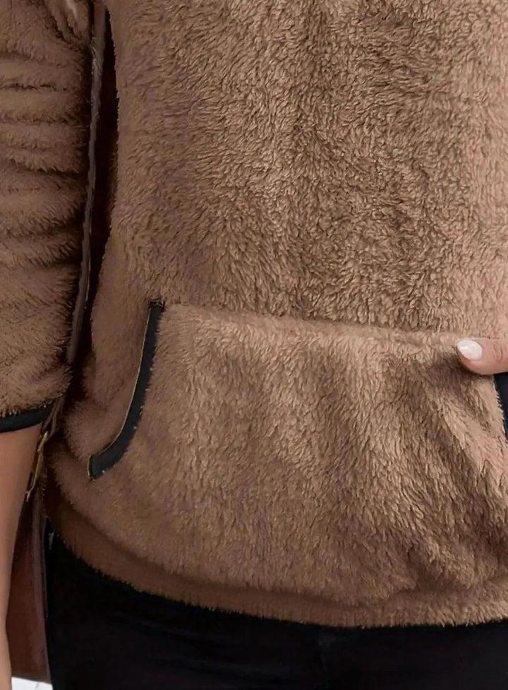 Women's Teddy Fleece Half-Zip Kangaroo Pocket Jumper