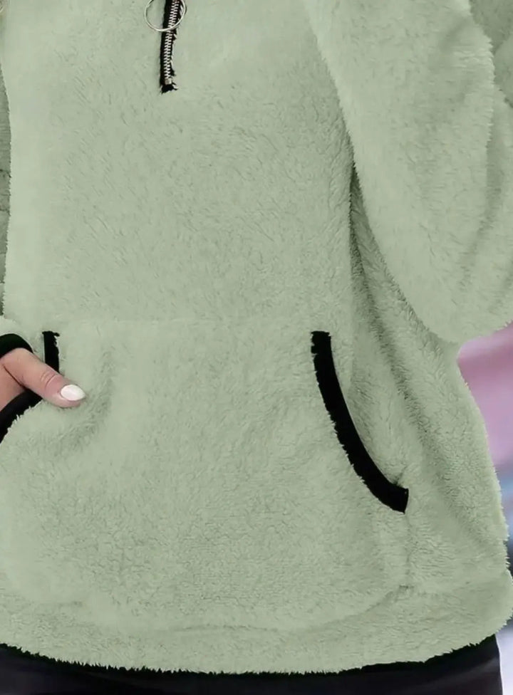 Women's Teddy Fleece Half-Zip Kangaroo Pocket Jumper