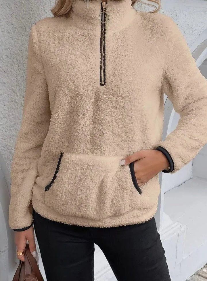 Women's Teddy Fleece Half-Zip Kangaroo Pocket Jumper