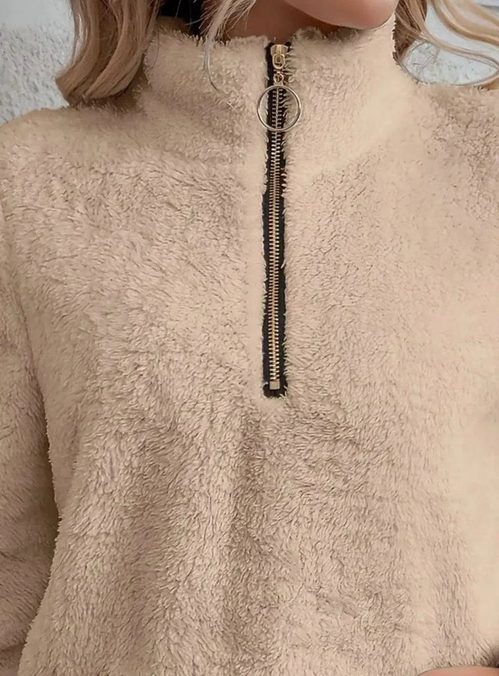 Women's Teddy Fleece Half-Zip Kangaroo Pocket Jumper